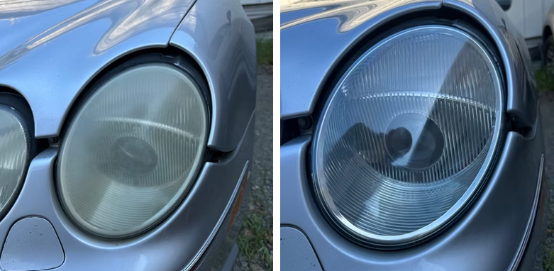 Sports Car Restoration before and after comparison showing professional headlight restoration results in Greensboro